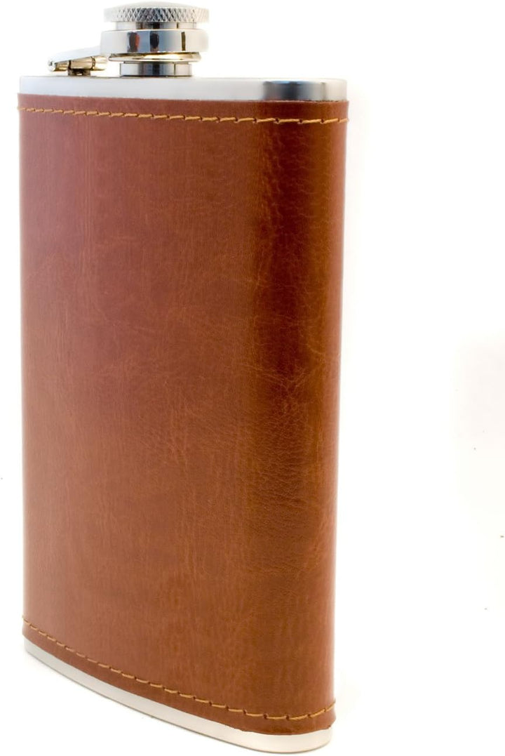 OUTDOORSAXX Edelstahl Flachmann 240ml im Leder Design inkl. Trichter, braun