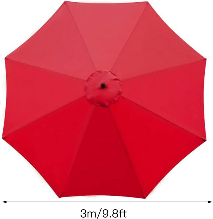 SMLJFO Ersatz-Sonnenschirm-Abdeckung mit 8 Rippen, 3 m Markttisch-Regenschirm, UV-Schutz, Rot 3m/9.8
