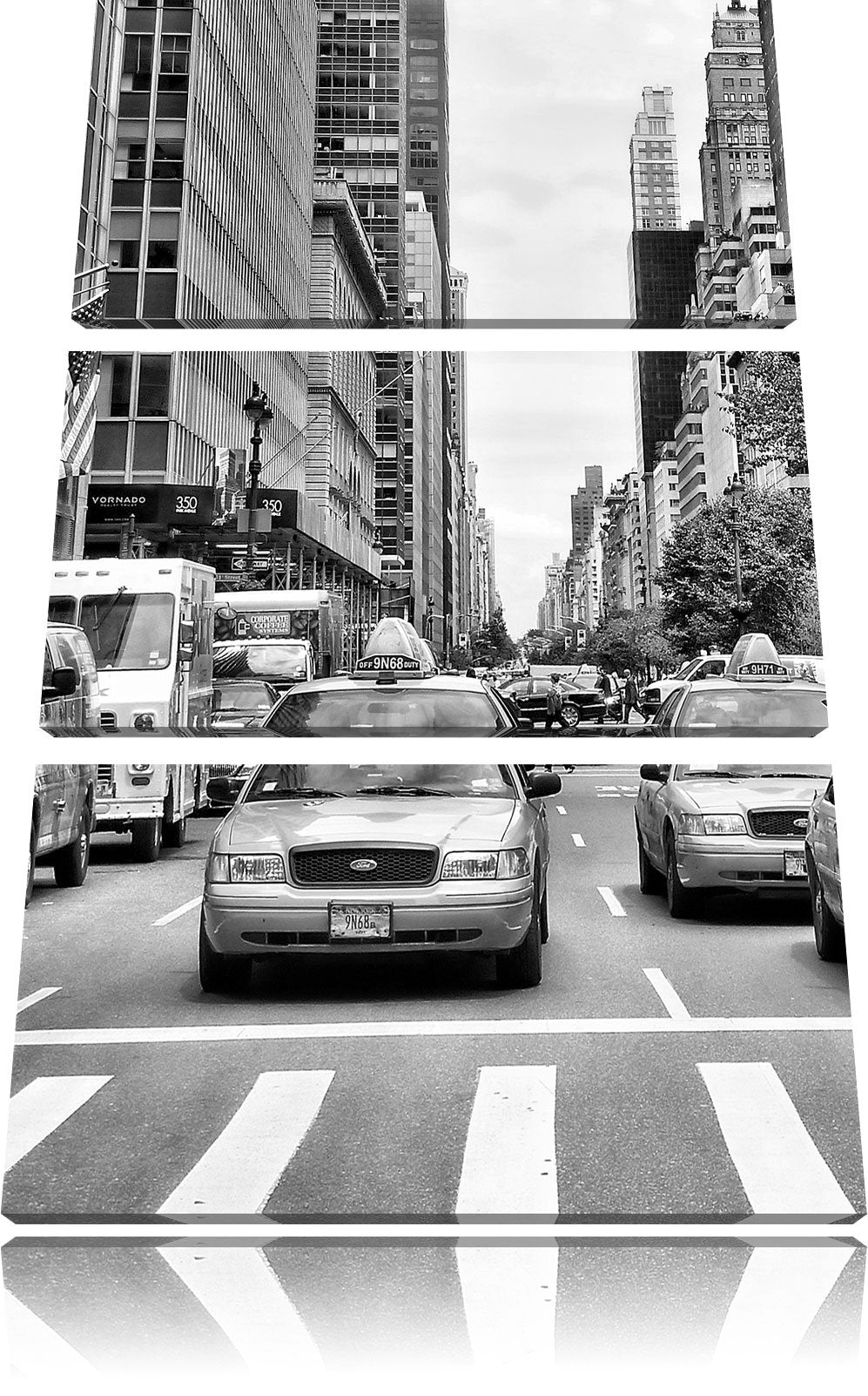 Pixxprint Taxi in New York City als Leinwandbild/Grösse: 3 Teilig (120x80) cm/Wandbild/Kunstdruck/fe