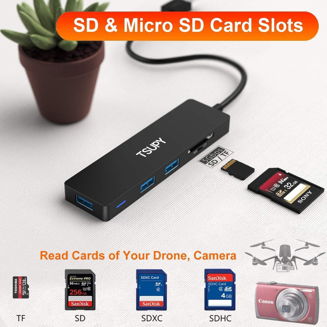 TSUPY USB-3.0-Hub, Multiport-Splitter, 5 USB-Ports mit Micro-SD-Kartenleser für PC, MacBook, Surface