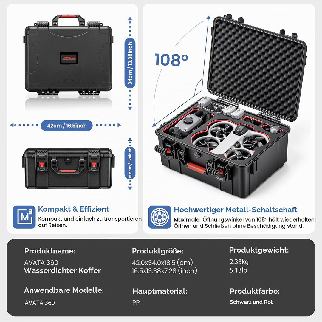 STARTRC Avata 360 Koffer, Wasserdichter Hartschalen Tasche für DJI Avata 360 Fly More Combo Zubehör