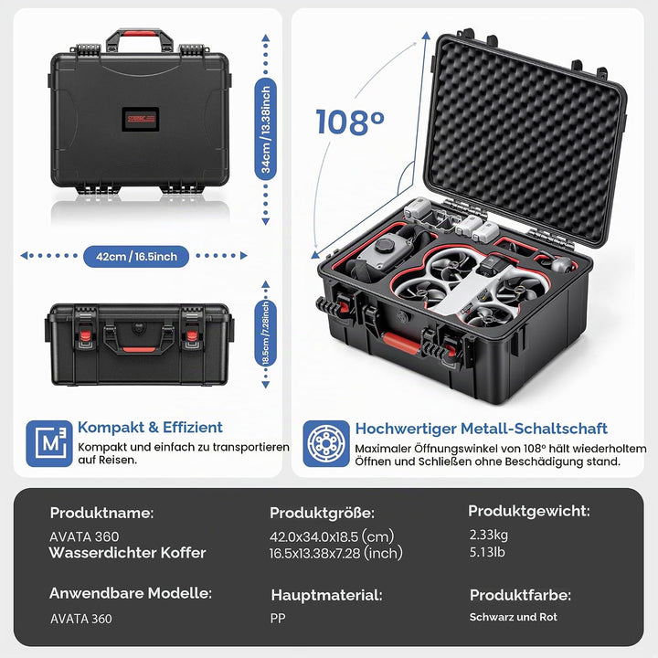 STARTRC Avata 360 Koffer, Wasserdichter Hartschalen Tasche für DJI Avata 360 Fly More Combo Zubehör