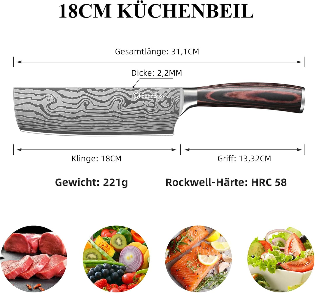 Sunnecko 18cm Küchenbeil Messer Küchenmesser - Klein Hackmesser Hackbeil Küchenmesser Kochmesser Pro