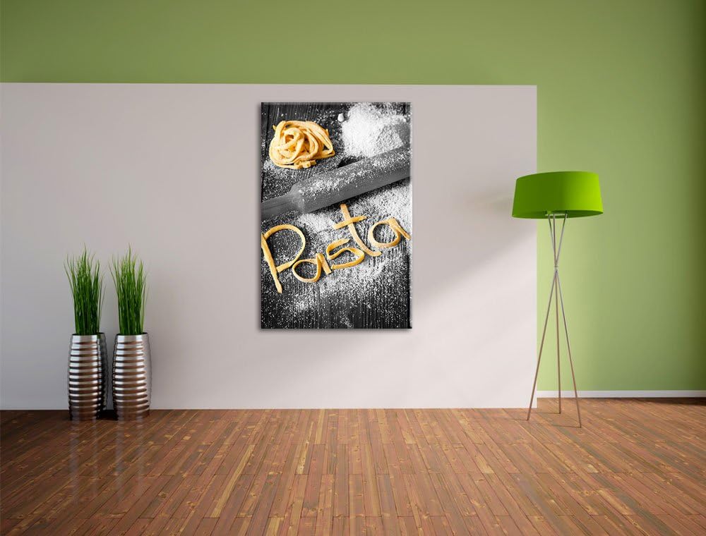 Pasta vor Nudelholz schwarz/weiss Format: 100x70 auf Leinwand, XXL riesige Bilder fertig gerahmt mit