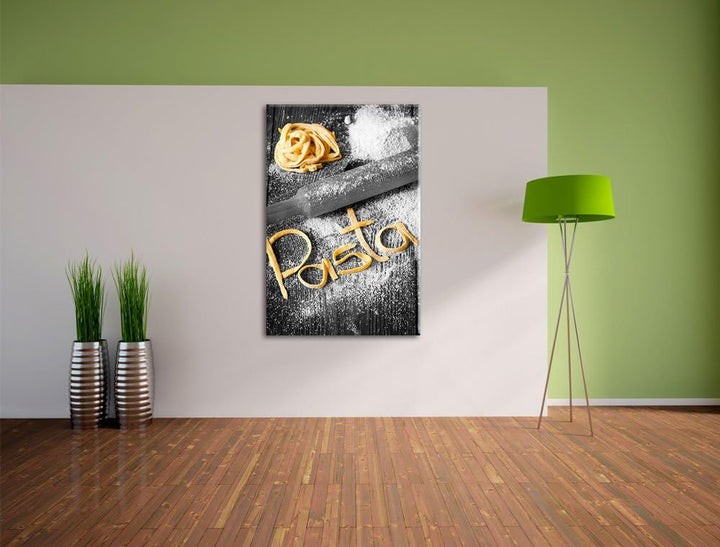 Pasta vor Nudelholz schwarz/weiss Format: 100x70 auf Leinwand, XXL riesige Bilder fertig gerahmt mit