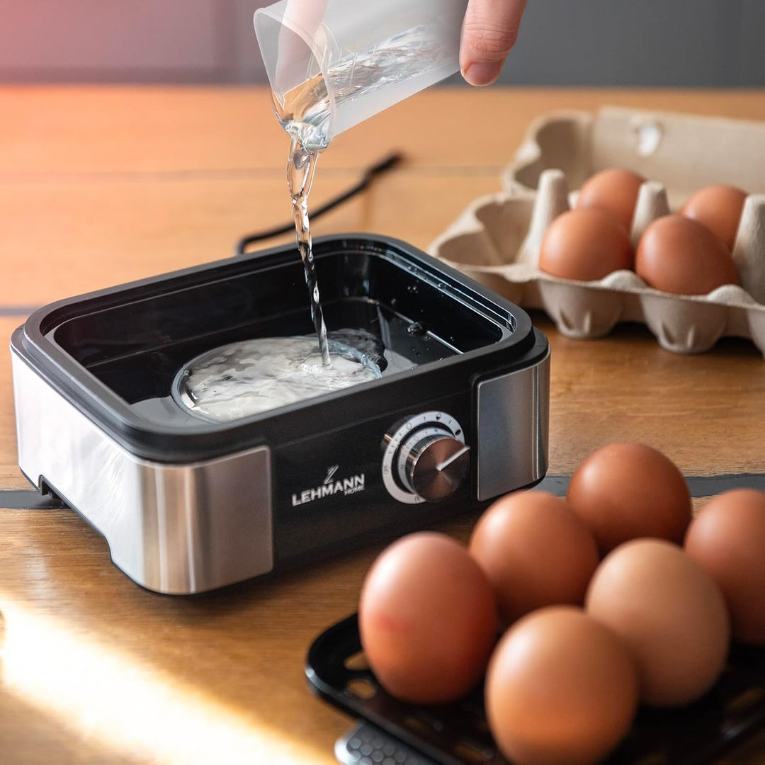 LEHMANN Eierkocher Edelstahl bis zu 6 Eier - Egg Cooker mit Härtegradeinstellung und Signalton - Per