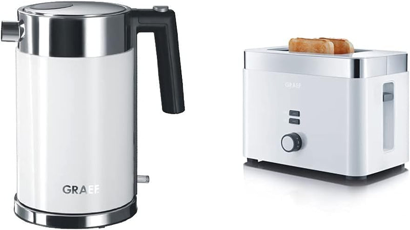 Graef Edelstahl Wasserkocher WK 61 Acryl, weiss & Graef Toaster TO 61, weiss Bundle mit Toaster