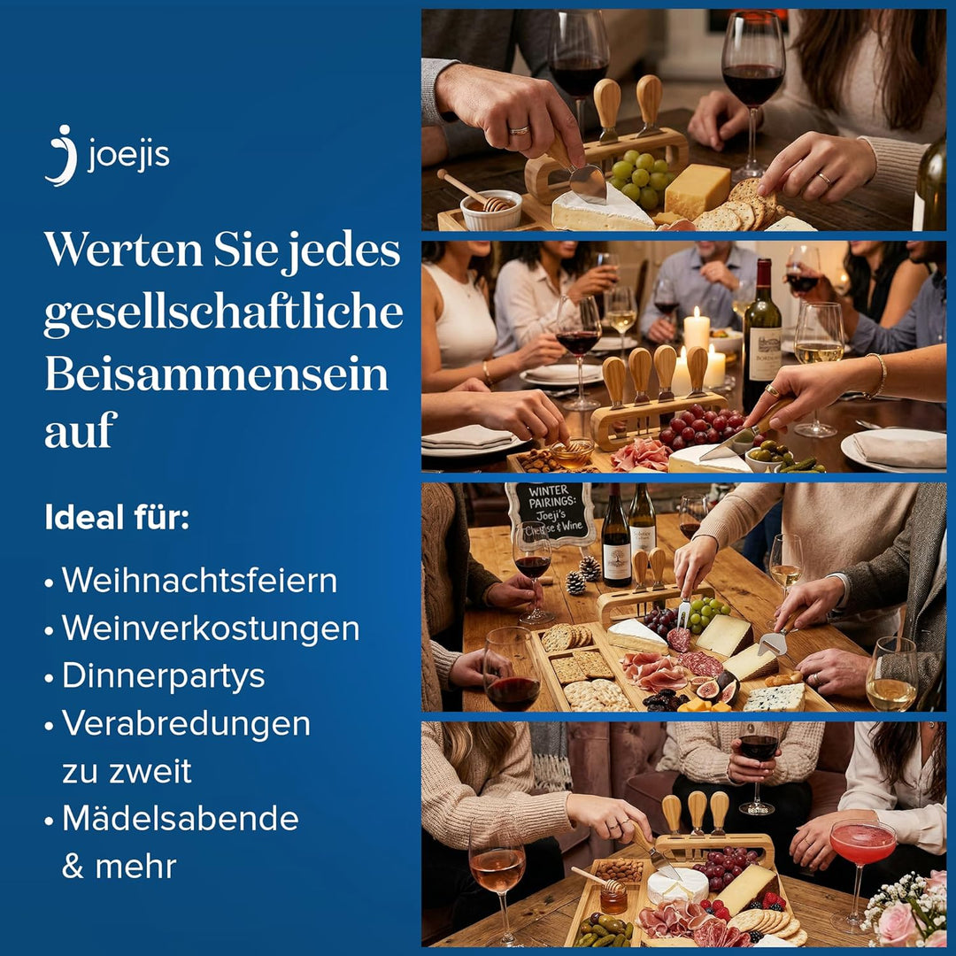 Joejis Käseplatte Bambus - Käsebrett mit Käsemesser Set - Cheese Board - Holz Servierplatte - Ideal