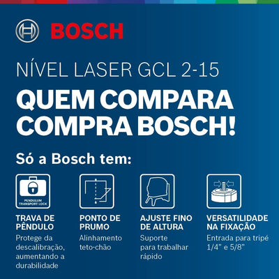 Bosch Professional Kreuzlinienlaser GCL 2-15 (roter Laser, Innenbereich, mit Lotpunkten, Arbeitsbere