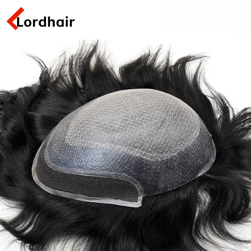 Lordhair Knotenlos Toupet für Männer, Haut Eben Injiziert Spitzenfront Mensch Haar System, Basisgrös