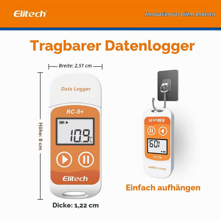 Elitech RC-5 + 10 Packs USB PDF temperature datalogger upgraded from camera shutter LCD display data