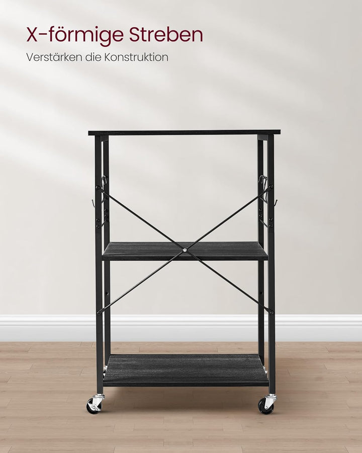 VASAGLE Küchenregal auf Rollen, Servierwagen mit 3 Ebenen, Küchenwagen, Mikrowellen-Regal, für Mini-