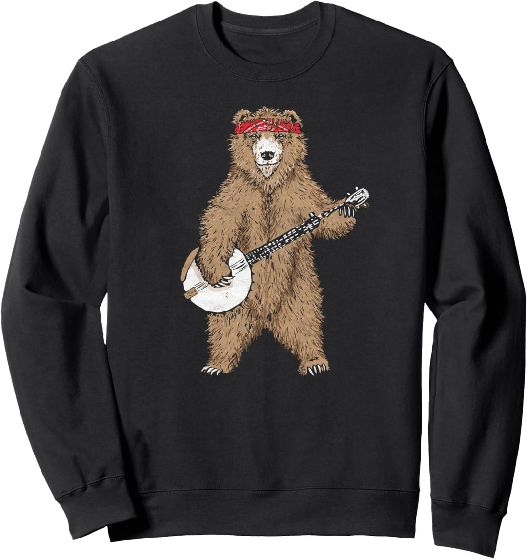 Banjo Bear - Funny Retro Hippie Bluegrass Fan Graphic Sweatshirt