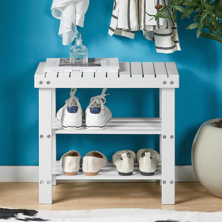 SoBuy Schuhregal Sitzbank Schuhbank mit 2 Jahren Garantie Breit 50cm weiss aus Bambus FSR02-K-W