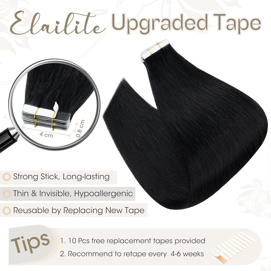 Elailite Tape Extensions Haarverlängerung - 20Stück Tape in Extensions Echthaar - Remy Real Human Ha