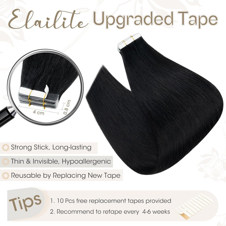 Elailite Tape Extensions Haarverlängerung - 20Stück Tape in Extensions Echthaar - Remy Real Human Ha