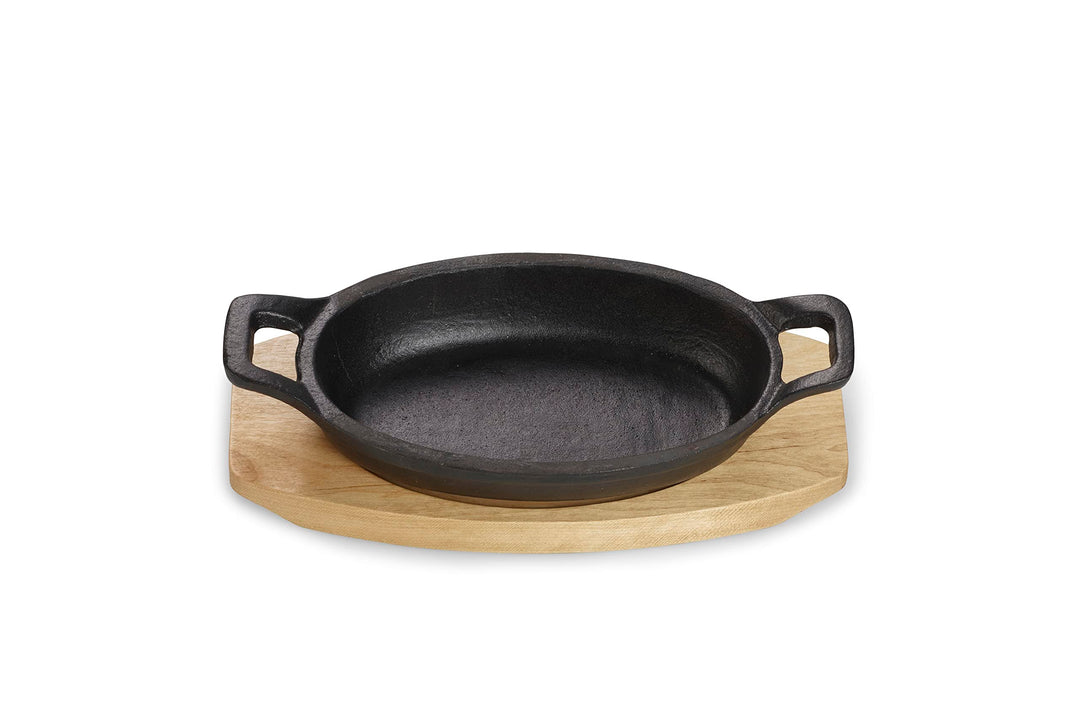 ECHTWERK Servierschale aus Gusseisen, Servierpfännchen, Auflaufform mit Servierbrett, Grillpfanne, B