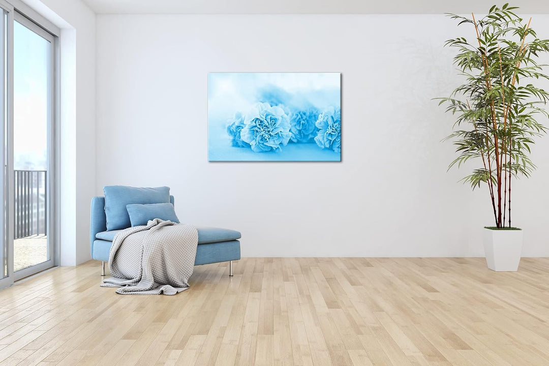 deyoli rosafarbene Nelken Format 80x60 Effekt: Monocrome Blau als Leinwandbild, Motiv fertig gerahmt