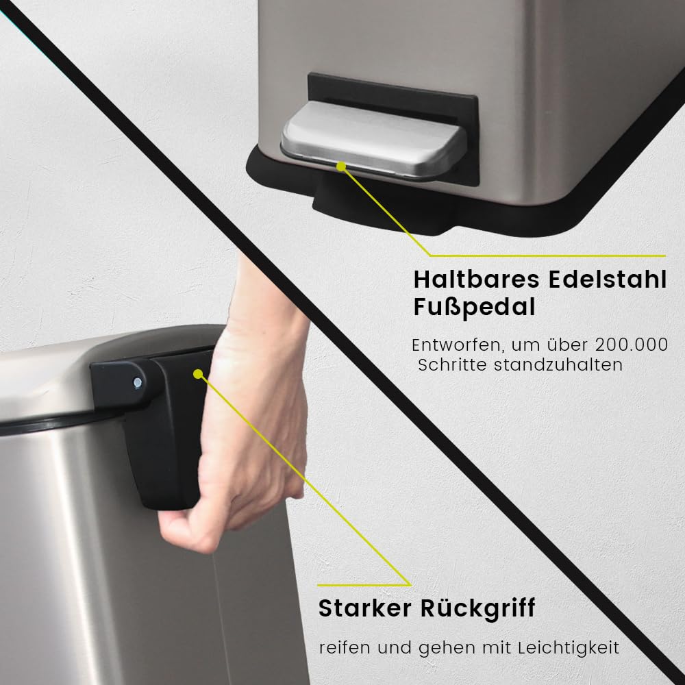 Mülleimer,10L Badezimmer Mülleimer,10 Liter Schmaler Abfalleimer mit Pedal,Treteimer Küche mit Innen