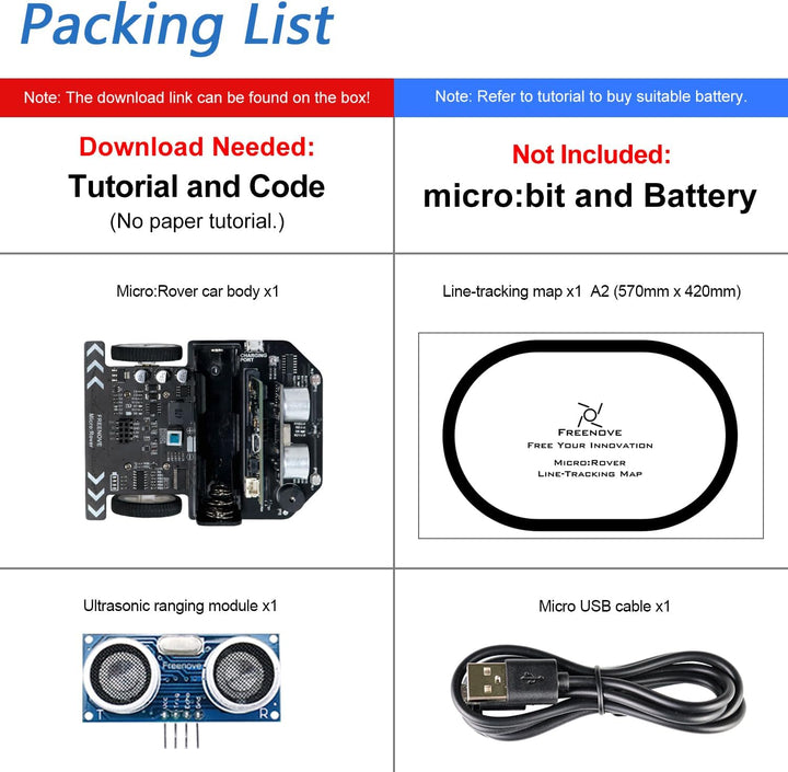 Freenove Micro:Rover Kit for BBC micro:bit (Not Included, Works with V1 & V2), Obstacle Avoidance, L