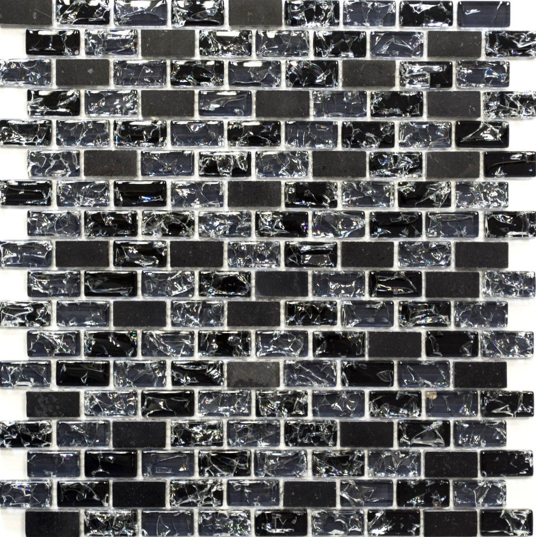 Mosaik Brick Crystal/Stein mix schwarz Glasmosaik Transluzent Transparent 3D, Mosaikstein Format: 15