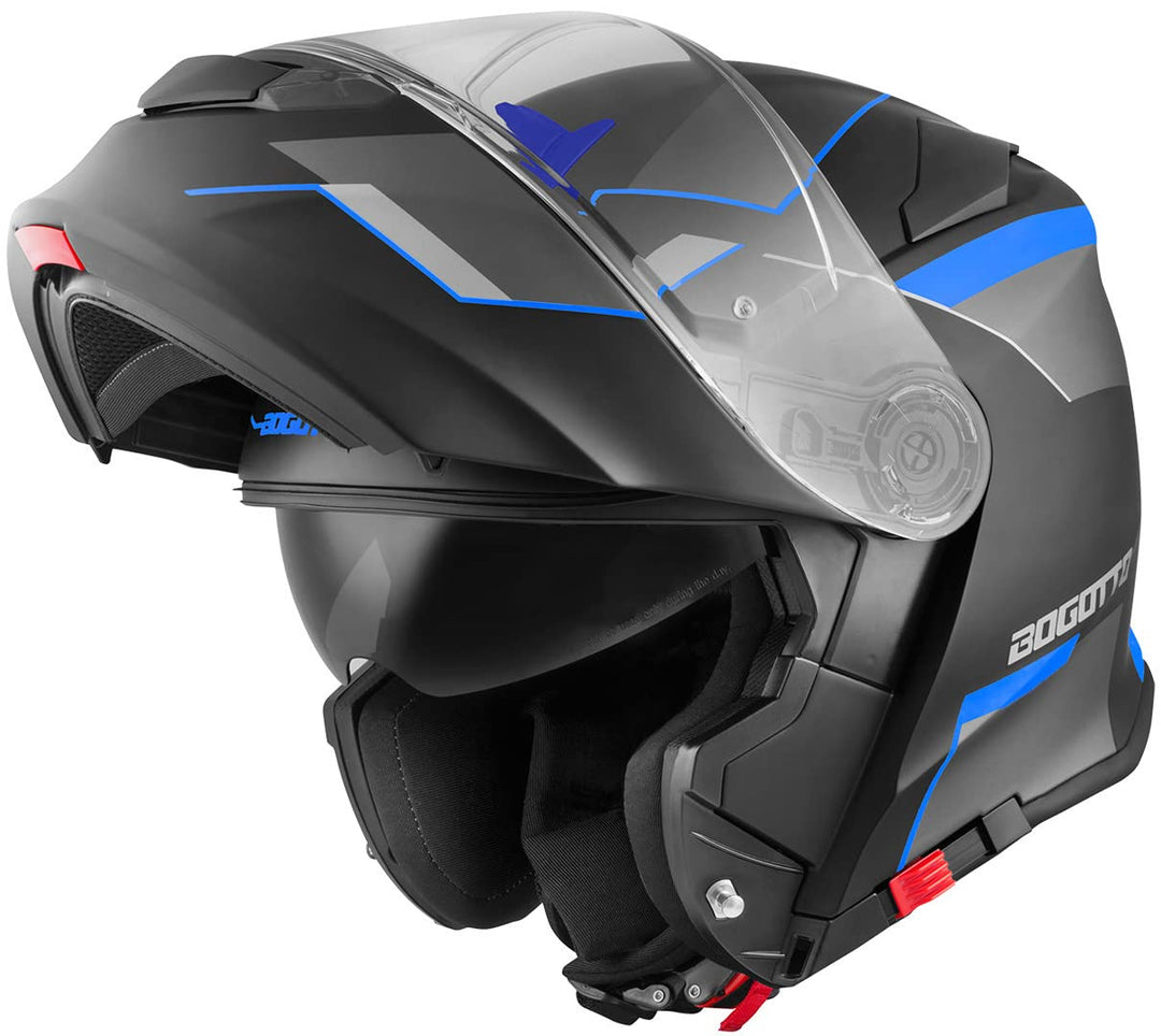 Bogotto V271 Delta Klapphelm XS Schwarz Matt/Blau, XS Schwarz Matt/Blau