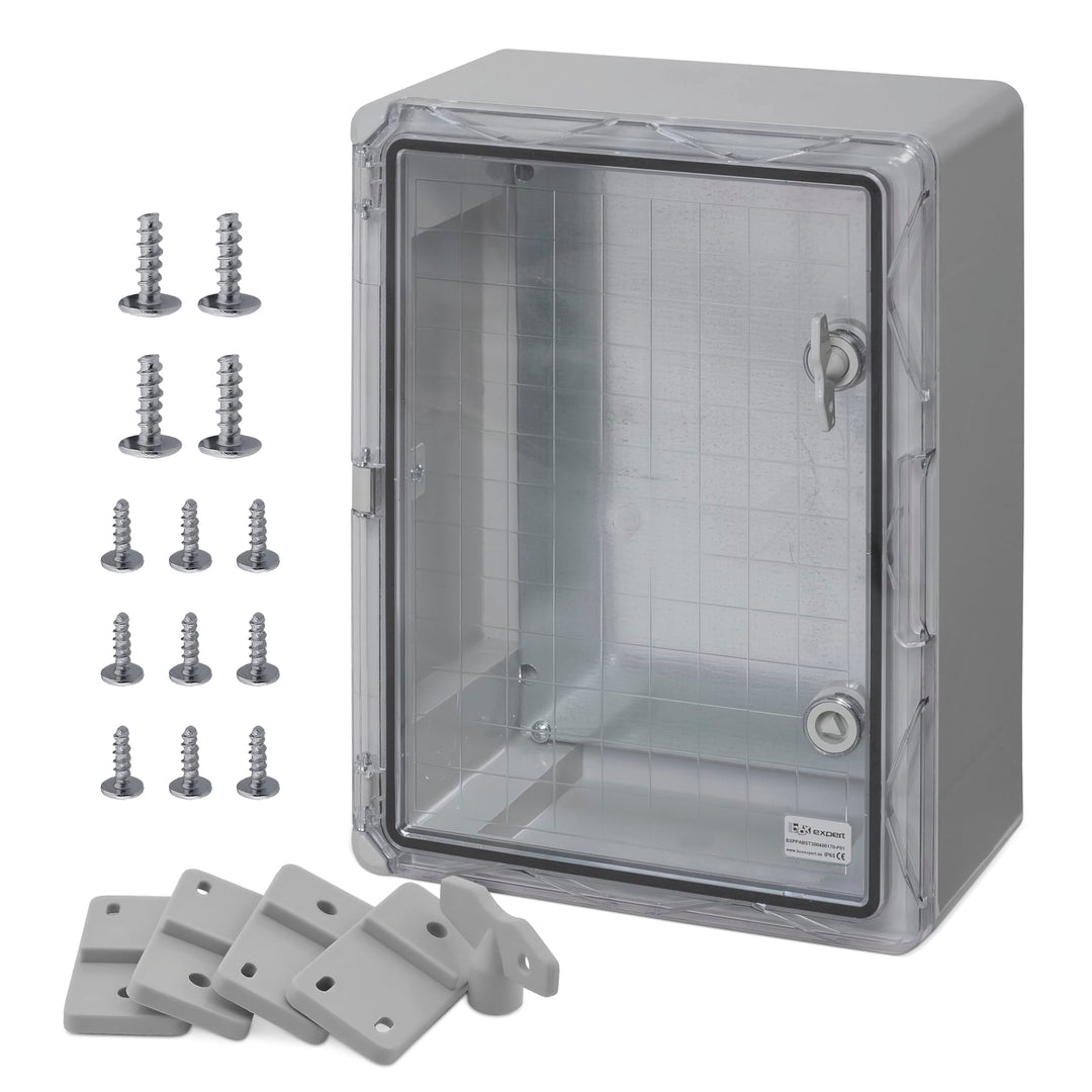 BOXEXPERT® Verteilerkasten aussen wasserdicht [ABS Kunststoff IP65 Gehäuse inkl. Sichttür] grau (Ser