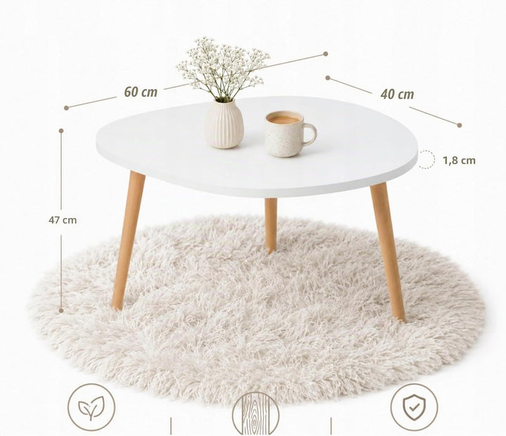 PlayPals Couchtisch Weiss 60x40 Oval Organisch – Skandinavischer Wohnzimmertisch Holzbeine, Kleiner