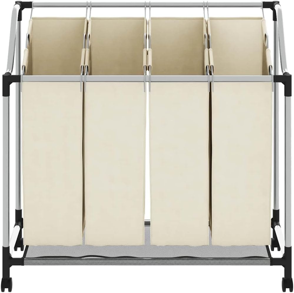 vidaXL Wäschekorb mit 4 Taschen Rollen Wäschewagen Wäschesammler Wäschesortierer Wäschebox Wäschesac