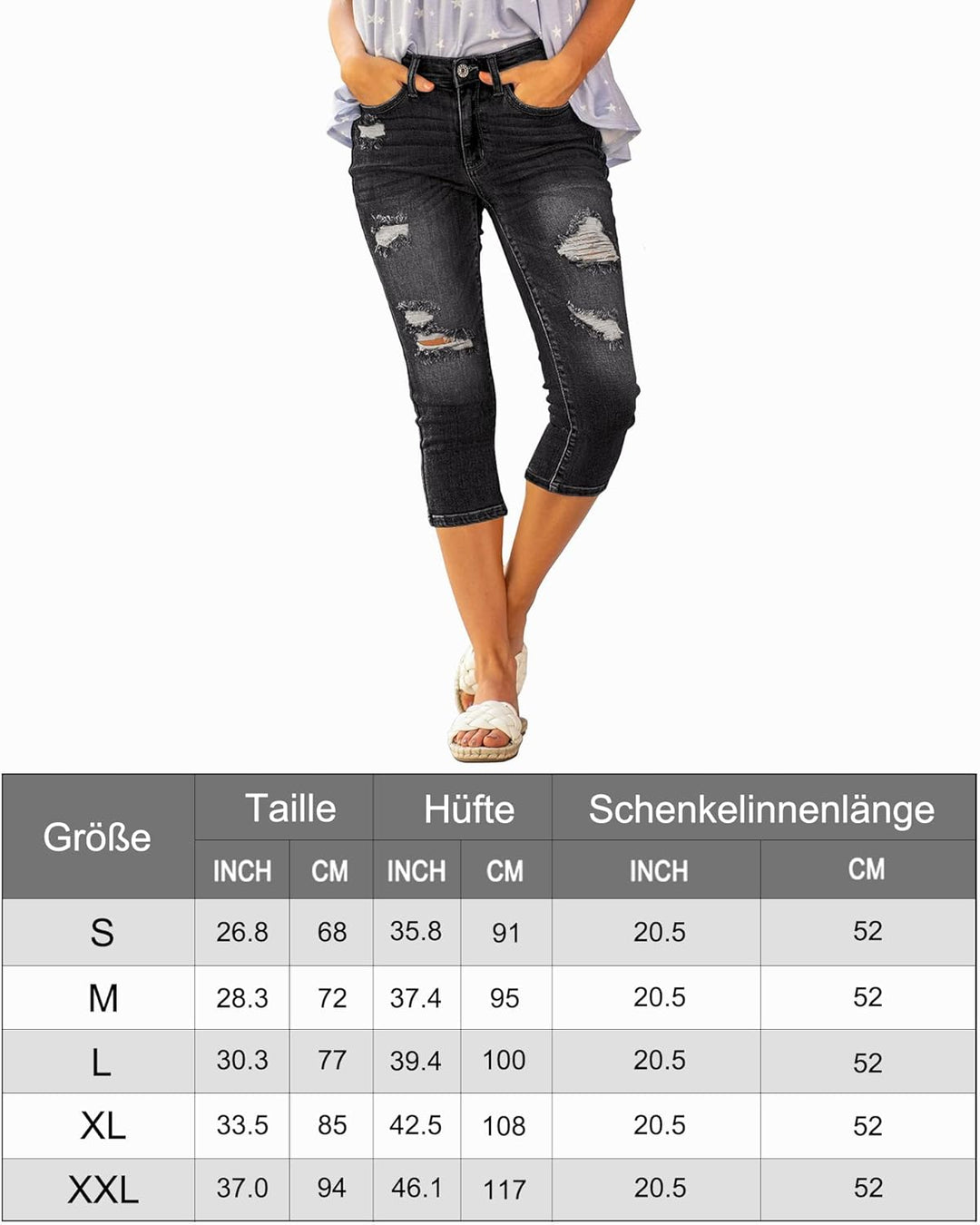 Roskiky Damen Capri Jeans für Frauen hohe Taille Skinny Ripped Jean Denim Hosen M Dunkelblau, M Dunk