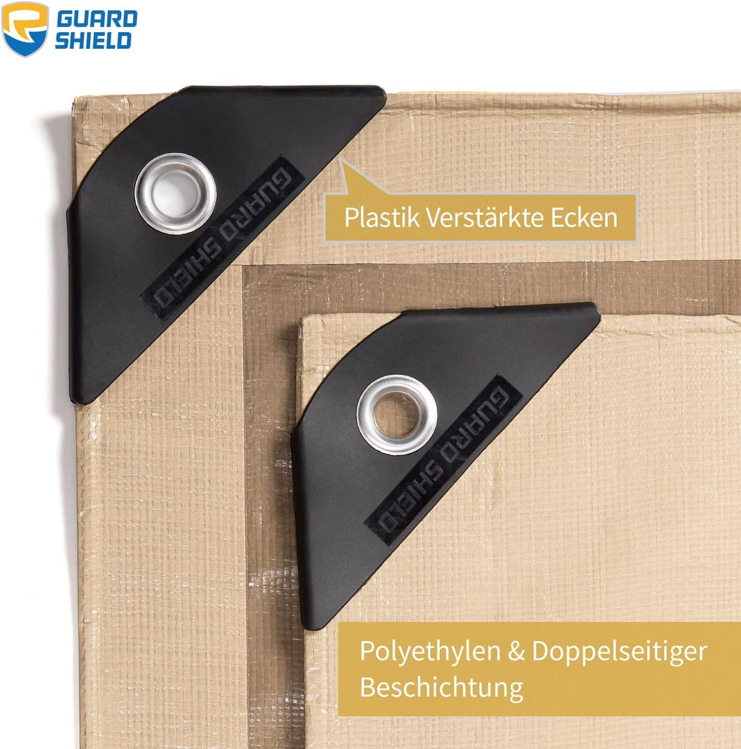 GUARD SHIELD Abdeckplane mit Ösen Wasserdicht 5m x 5m Beige/Khaki Plane Gewebeplane 160g/㎡ Schutzpla