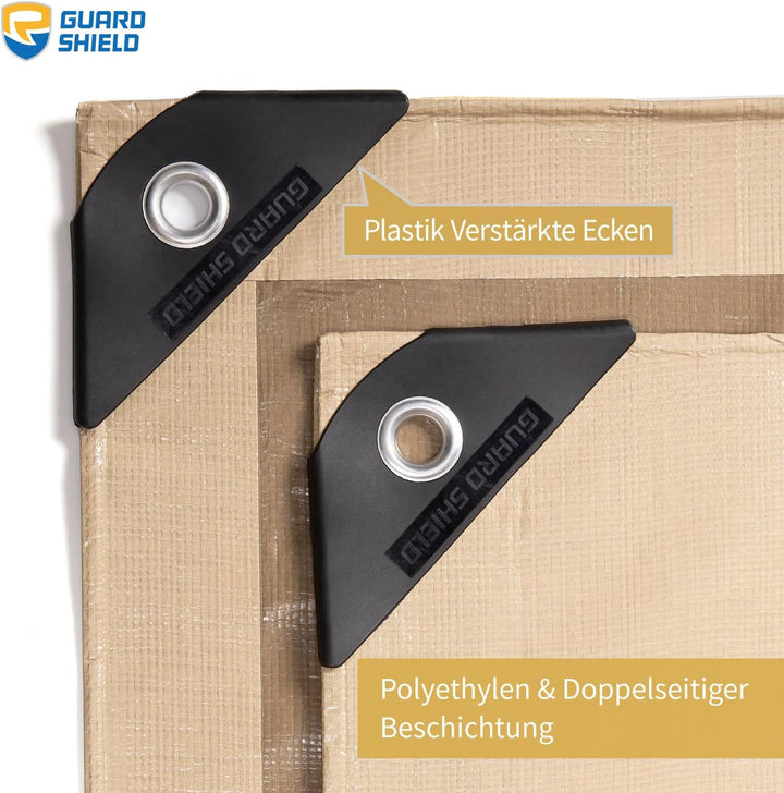 GUARD SHIELD Abdeckplane mit Ösen Wasserdicht 5m x 5m Beige/Khaki Plane Gewebeplane 160g/㎡ Schutzpla