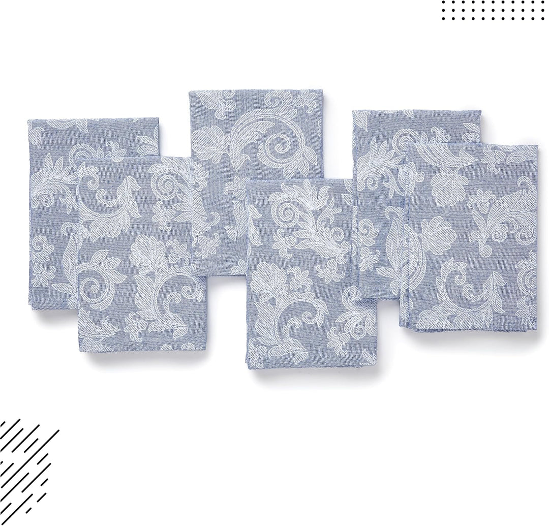 Encasa XO Esstisch Servietten Set von 12 I Grösse 45x45 cm I Blumen Blue Jacquard -Stil Druck Auf Ha