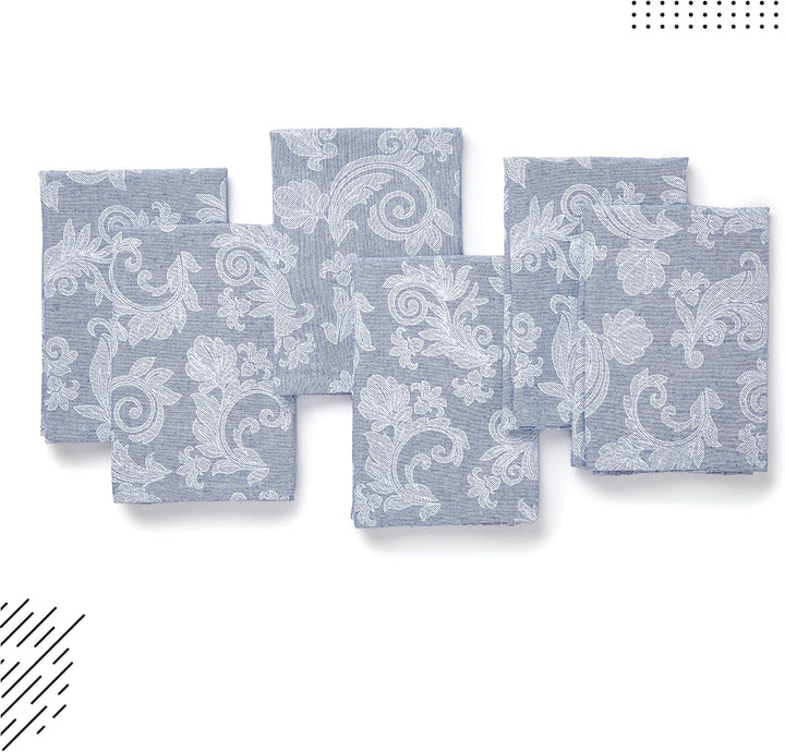 Encasa XO Esstisch Servietten Set von 12 I Grösse 45x45 cm I Blumen Blue Jacquard -Stil Druck Auf Ha
