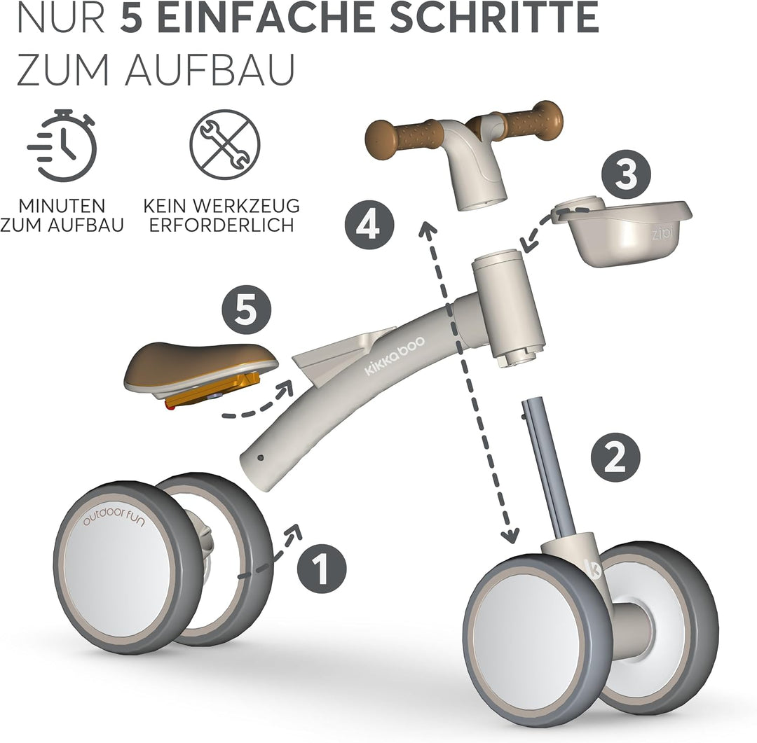 KikkaBoo ZIPI Fahrrad Ohne Pedale, Laufrad mit Korb, Einstellbar, Kinderspielzeug, Baby-Geschenk Bei