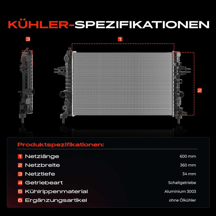 Frankberg Kühler Wasserkühler Motorkühler Schaltgetriebe Kompatibel mit Astra H L48 1.6L 1.8L 2004-2