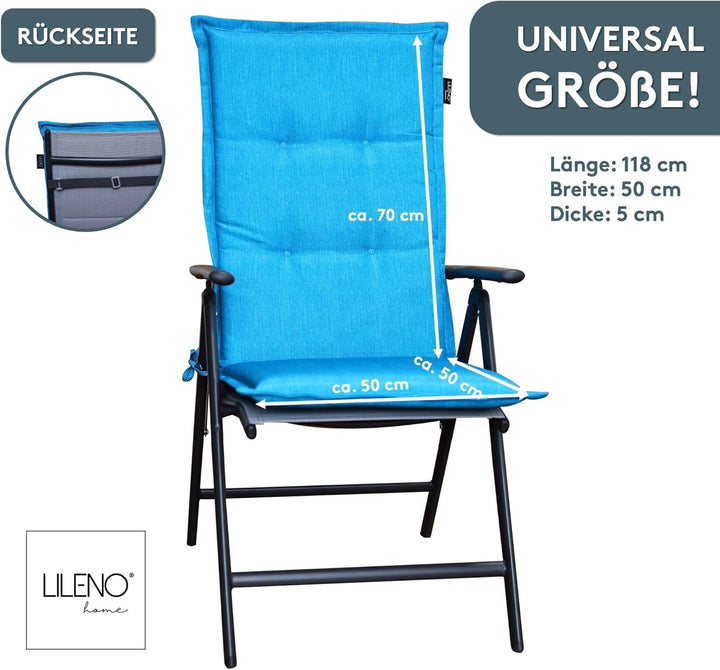 LILENO HOME Gartenstuhl Auflagen als [1er Set - Hochlehner] in Aqua Uni - Bequeme Liegen als Sitzauf
