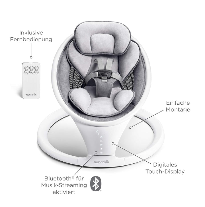 Munchkin Bluetooth-fähige, leichte Babywippe/Babyschaukel mit natürlicher Schaukelbewegung in 5 Bewe