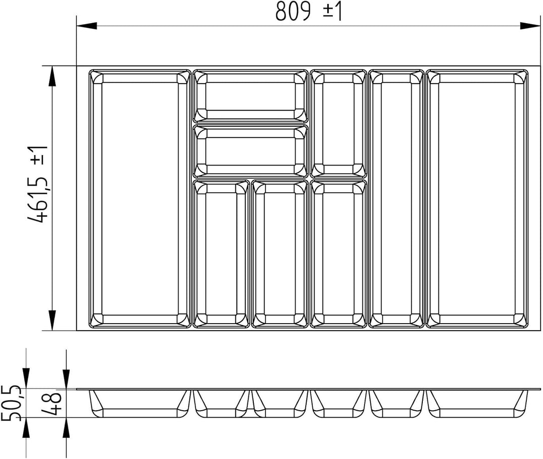 SO-BOX 2 Besteckkasten Breite 80,9 cm, Tiefe 46,2 cm mit silbergrauer Kanvas-Struktur für Schubladen