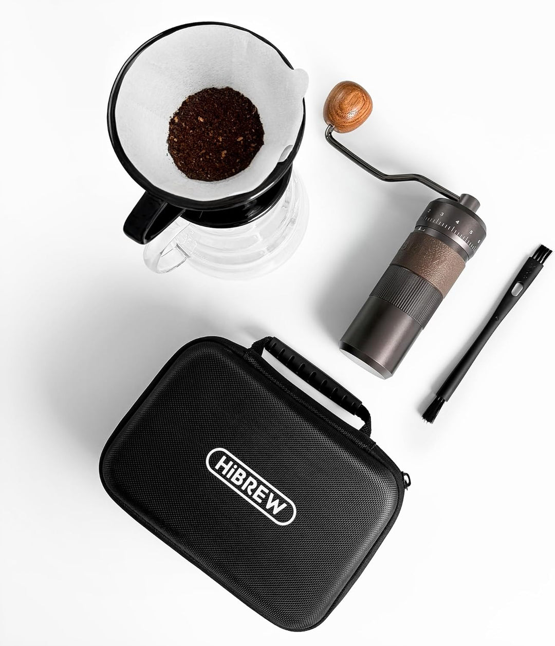 HiBREW G4B Manuelle Kaffeemühle mit externem verstellbarem Zifferblatt, konische Aluminium-Mühle, nu