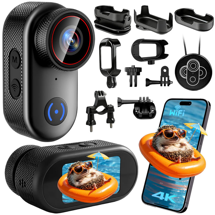 Action Cam 4k, WiFi Bodycam Mini Körperkamera Actionkamera 120° Weitwinkel, Helmkamera Motorrad 150