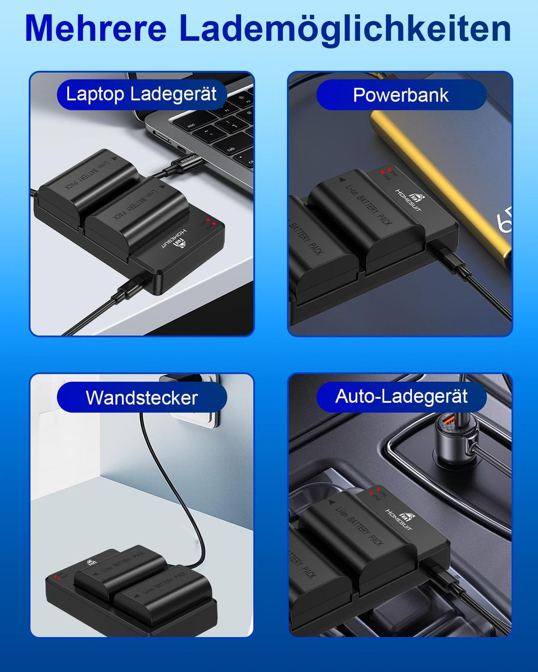 Homesuit LP-E6 LP-E6N Akku und USB Dual Ladegerät für Canon 5D Mark II III IV, 5Ds, 6D, 70D, 80D und