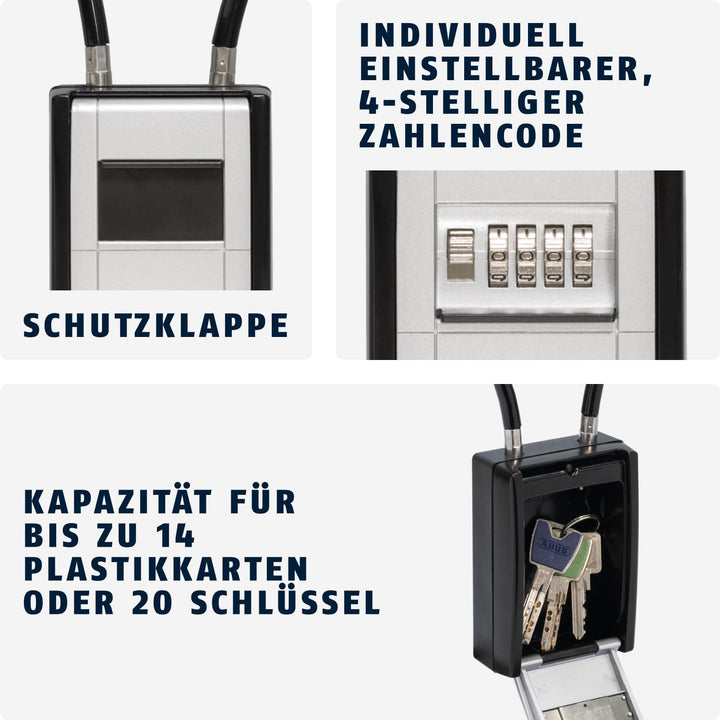 ABUS KeyGarage 797 FLEX - Schlüsselkasten mit Zahlencode und Kabel zur flexiblen Befestigung - zum A