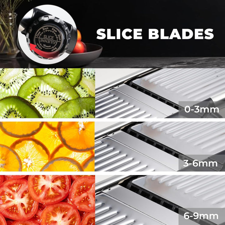 Mandoline Gemüsehobel 5-in-1 verstellbar aus Edelstahl, Multifunktionaler Gemüseschneider mit ultras