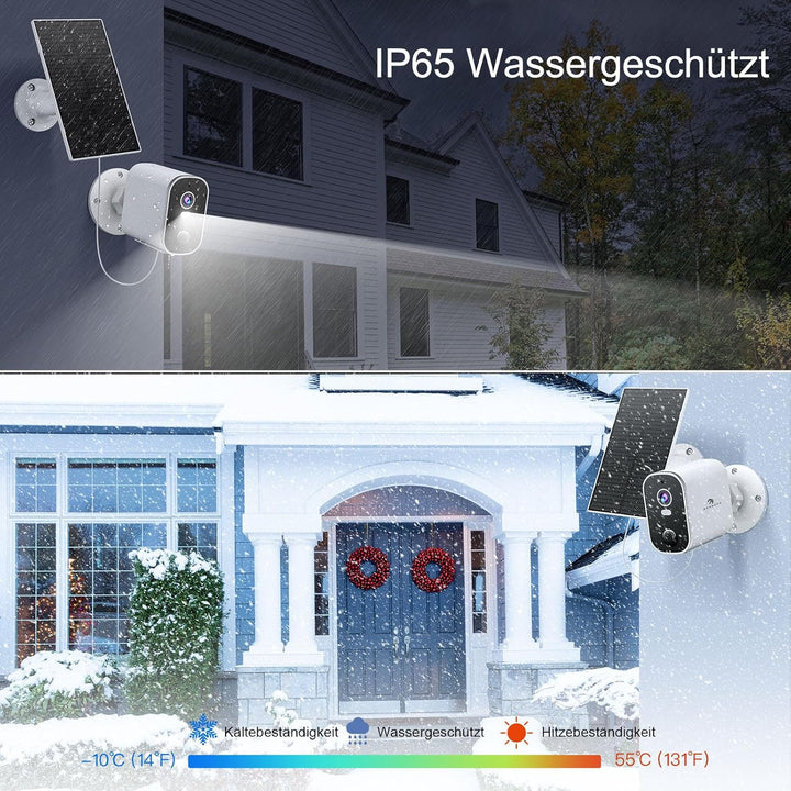 2K/4MP Überwachungskamera Aussen Akku Solar, 2,4GHz WLAN Kabellose Überwachungskamera aussen mit Far