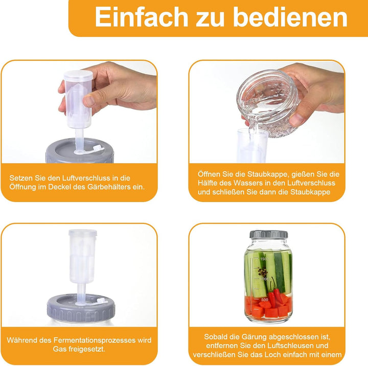 Fermentierglas 2 Stück 2L, 64oz Kimchi Behälter mit Luftschleuse und Gewicht, Kefir Glas mit Deckel,