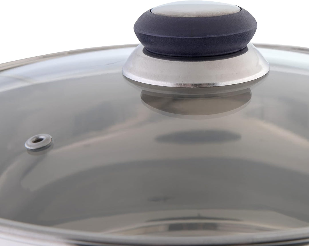 axentia Edelstahl-Topfset Karin 6-teilig, 5 Kochtöpfe & 1 Stiel-Kasserolle mit Glasdeckel, mit Schüt