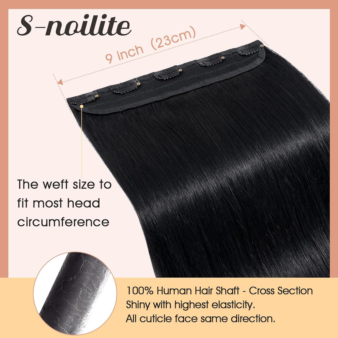 S-noilite Clip In Extensions Echthaar Schwarz Real human hair 1 pieces 5 clips Haarverlängerungen au
