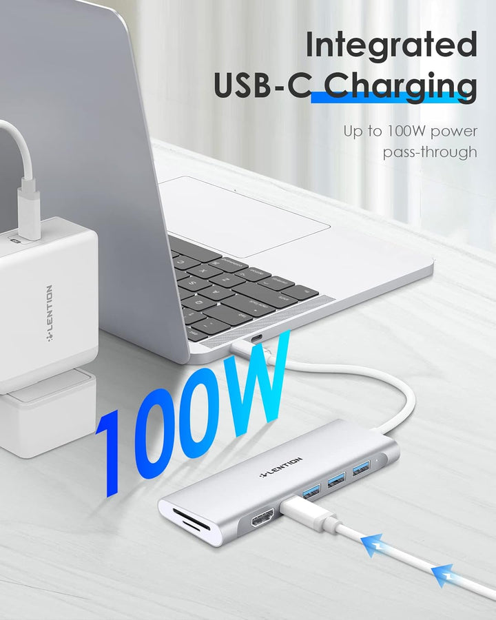 LENTION USB C Hub mit 4K HDMI, USB 3.0, SD&TF Kartenleser, 100W Aufladung, Typ C Adapter kompatibel