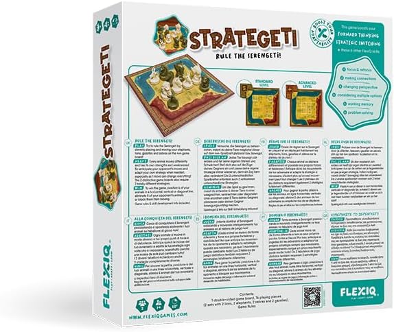 FlexiQ Strategeti – Taktisches Tier-Brettspiel im Serengeti | Strategiespiel ab 7 Jahren | 2 Spieler